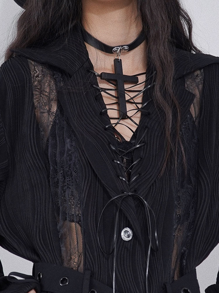 Black Punk Cross PU Choker