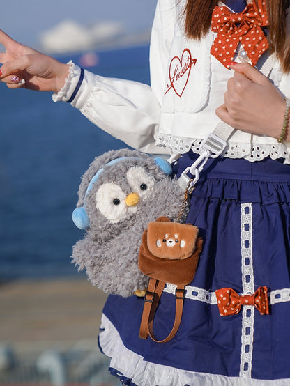 Light Gray Cute Penguin Plush Backpack/Crossbody Bag Middle/Large Size