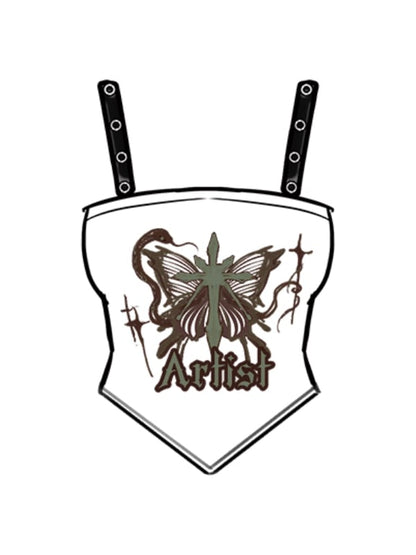 Plus Size Y2K Butterfly Print Black/White Cami Top