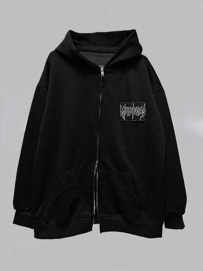 Black Two-way Zip Placket Letter Applique Jacket