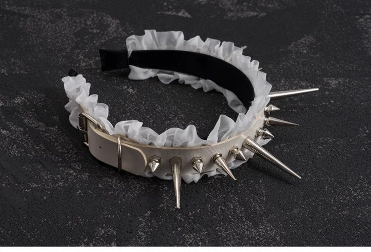 White Gothic Handmade Studs Detail PU Ruffled KC