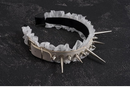 White Gothic Handmade Studs Detail PU Ruffled KC