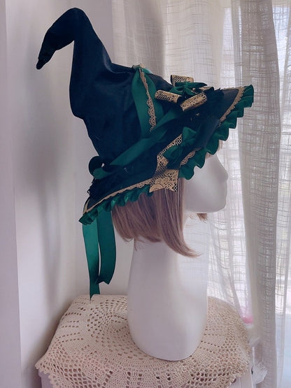Wine Red/Green Bowknot Details Witch Hat