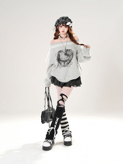 White/Black Elastic Waist Butterfly Appliques Lace Trim Tiered Skirt