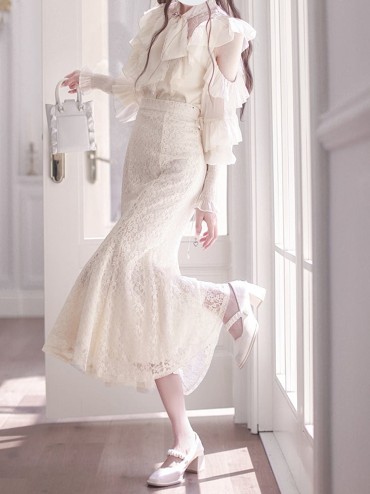 Jirai Kei Beige Mermaid Skirt | Elegant High Waist in Clean & Pure Style