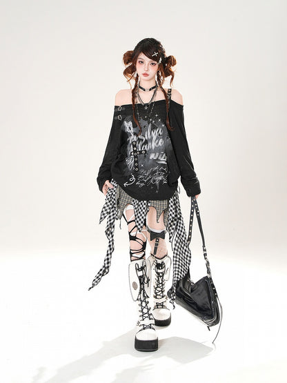 Off-the-shoulder Neckline Criss-cross Design Drawstring Sleeves Black Loose Coverup