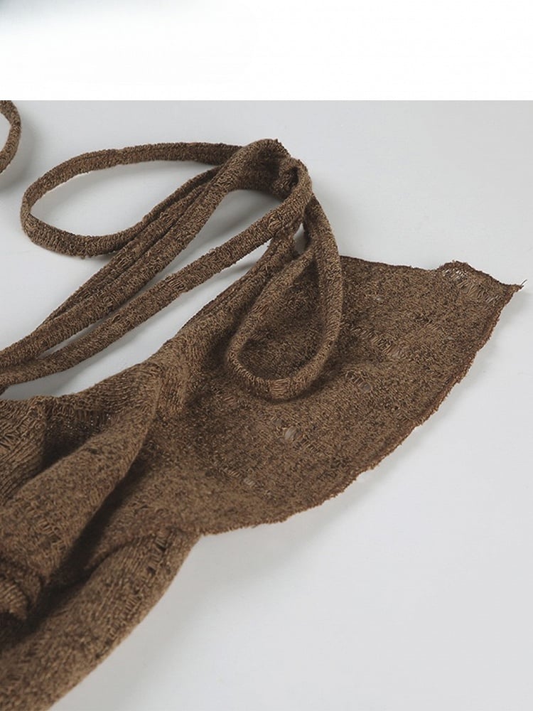 Brown Millard Fashion Asymmetrical Hem Cami Dress + Bell Sleeves Cardigan + White Asymmetrical Hem Skirt