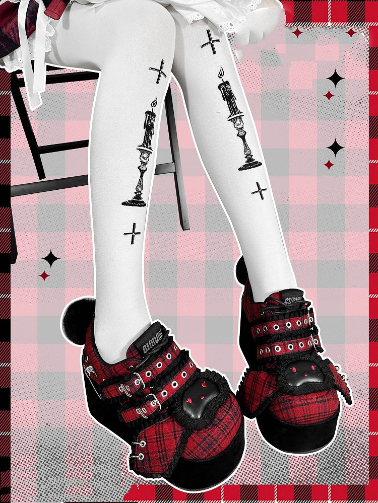 Punk Bunny Red Plaid Y2K Platforms