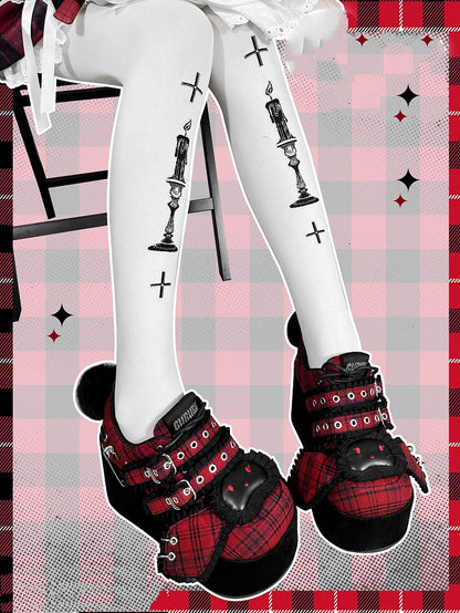 Punk Bunny Red Plaid Y2K Platforms