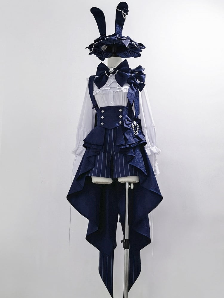 Bunny Theater Royal Blue Peplum Swallow Tail Train Corset with Bowknot Straps