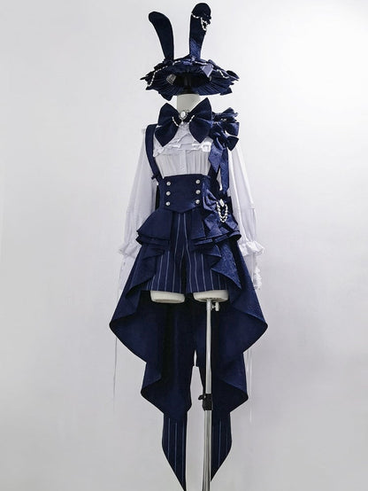 Bunny Theater Royal Blue Peplum Swallow Tail Train Corset with Bowknot Straps