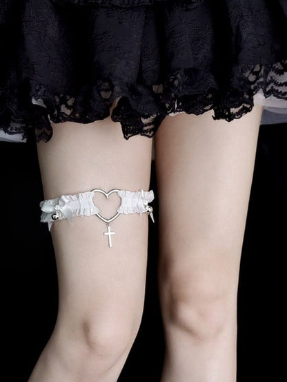 Black/White Punk Cross Charm Bowknot Details Garter