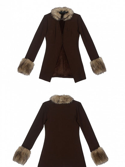 Buckle Strap Dark Coffee Wasteland Punk Top with Plush Collar and Cuffs