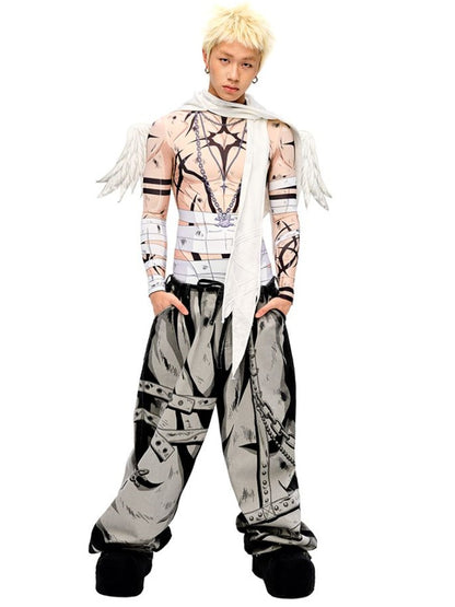 White Angel Wings Hat and Asymmetrical Hem Scarf All-in-one