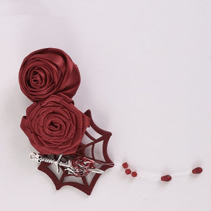 Gothic Spider Web Red Rosettes Hairclip