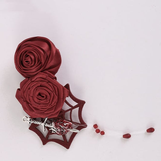 Gothic Spider Web Red Rosettes Hairclip