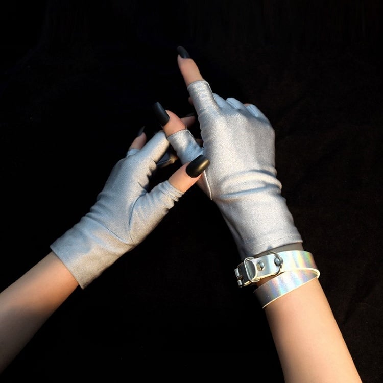 Silver Cyberpunk Finger Gloves + Silver Bracelet