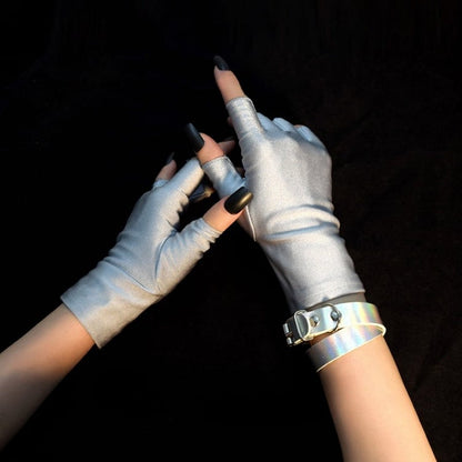 Silver Cyberpunk Finger Gloves + Silver Bracelet