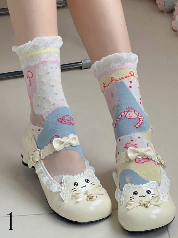 4 Options Sweet Lolita Colorful Ruffled Cuff Calf Socks