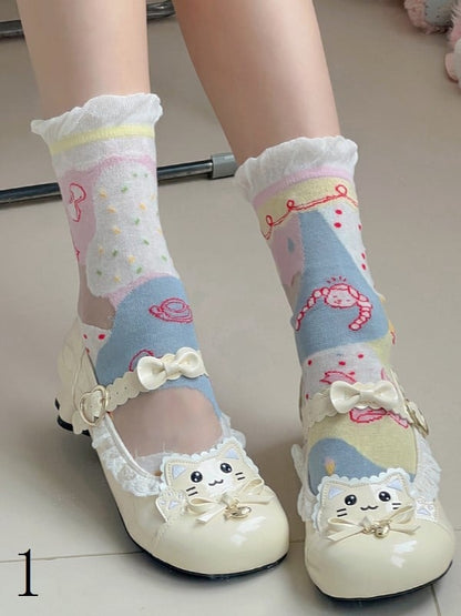 4 Options Sweet Lolita Colorful Ruffled Cuff Calf Socks