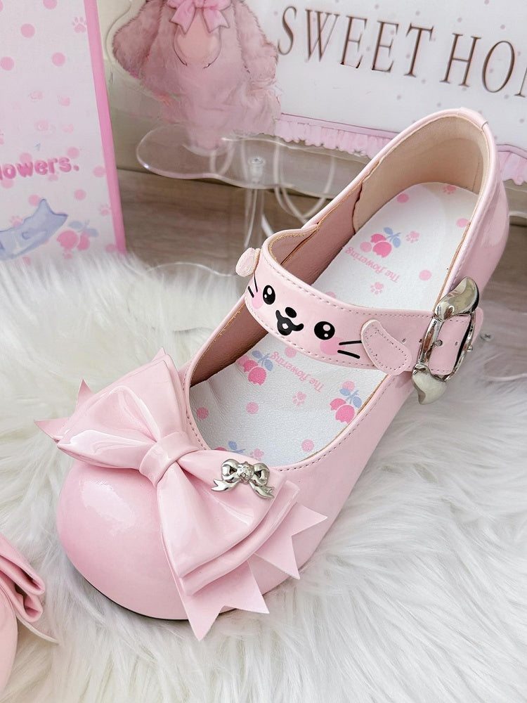 PU Pink Sweet Lolita Mary Janes - Mid-heel with Dog Theme & Puppy Buckle