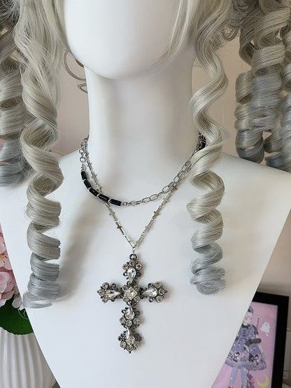 4 Colors Rhinestoned Cross Pendant Gothic Necklace