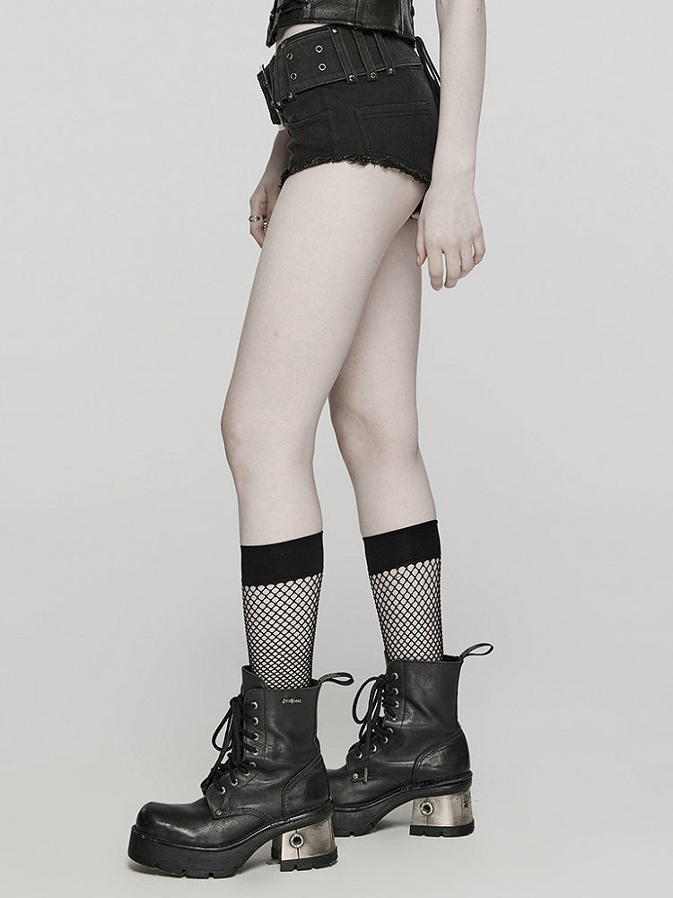 Black Punk Denim Shorts