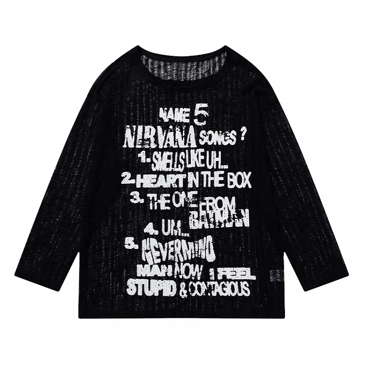 Vintage Letter Print Black/Apricot Round Neck Semi-sheer Coverup