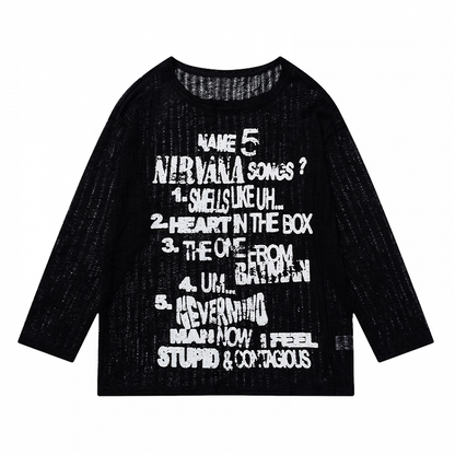 Vintage Letter Print Black/Apricot Round Neck Semi-sheer Coverup