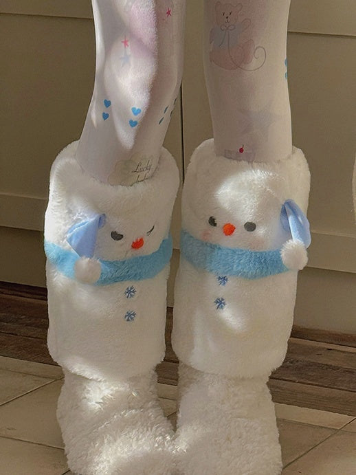 White Cute Snowman Plush Leg Warmers