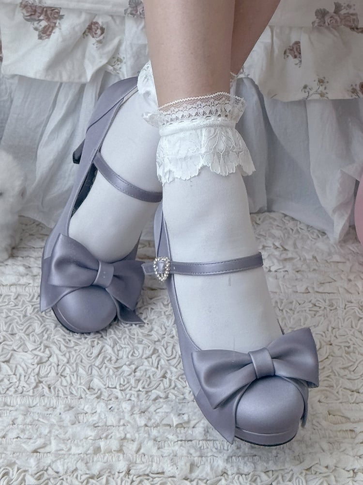 Sophisticated Lolita Purple High Heels - Sparkling Heart Clasp with Ornate Bow Details