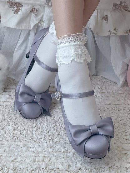 Sophisticated Lolita Purple High Heels - Sparkling Heart Clasp with Ornate Bow Details
