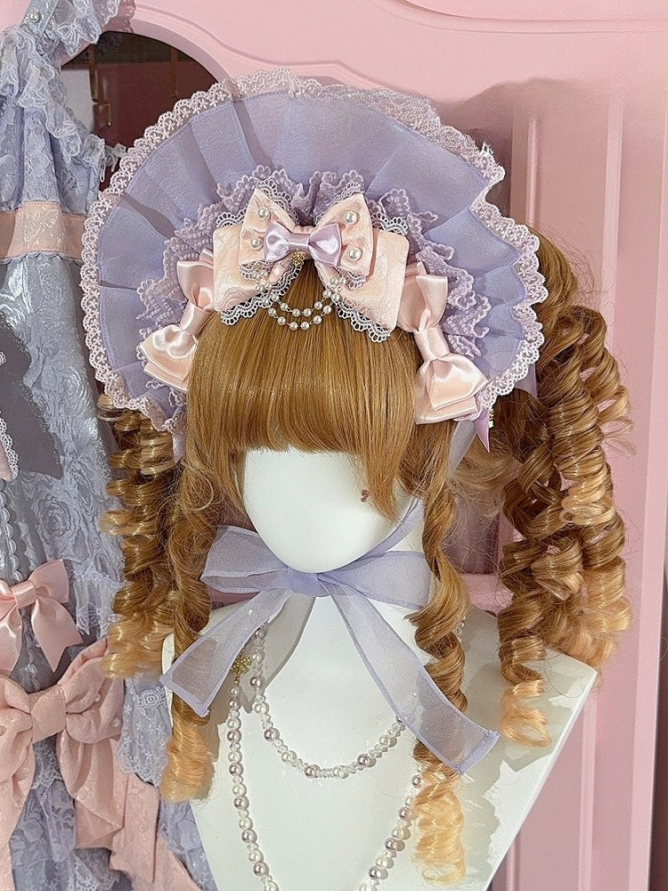 3 Color Options Lace Trim Bonnet + Beaded Charm Bowknot Brooch + Dual Bowknot Brooch Set