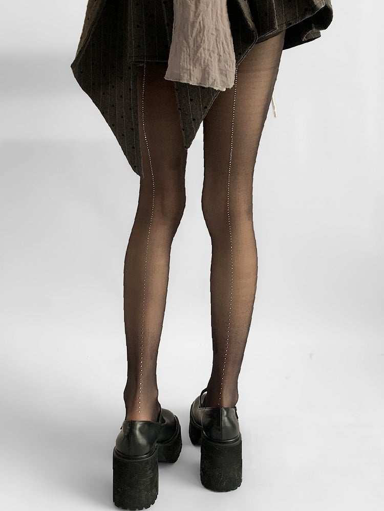 Black/White Rhinestone Decorated Tights