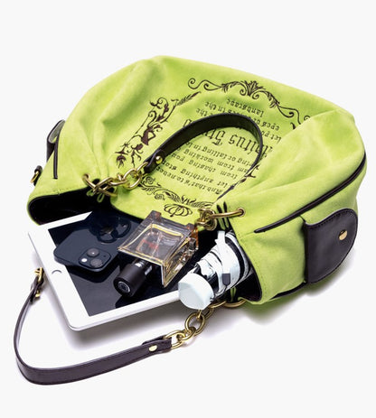 Vintage Green Gothic Lettering Embroidered Tote Bag with Chain Strap