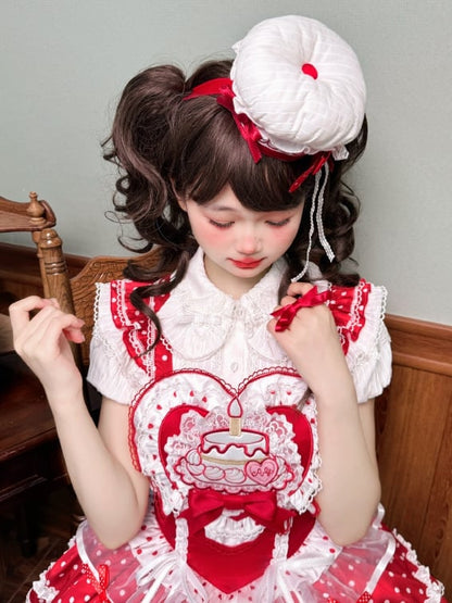 Red Polka-dot Bowknots Decoration White Chef Hat