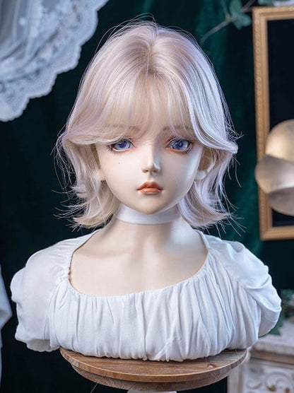 Light Pink 35CM Length Short Wig With Curtain Bangs