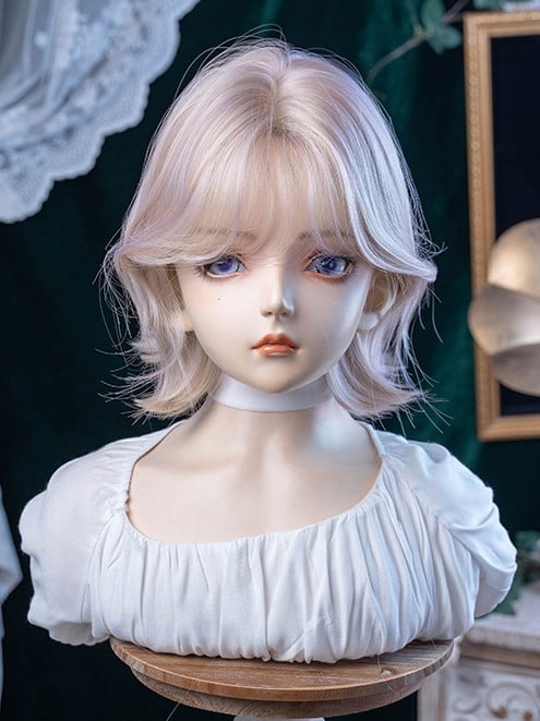Light Pink 35CM Length Short Wig With Curtain Bangs