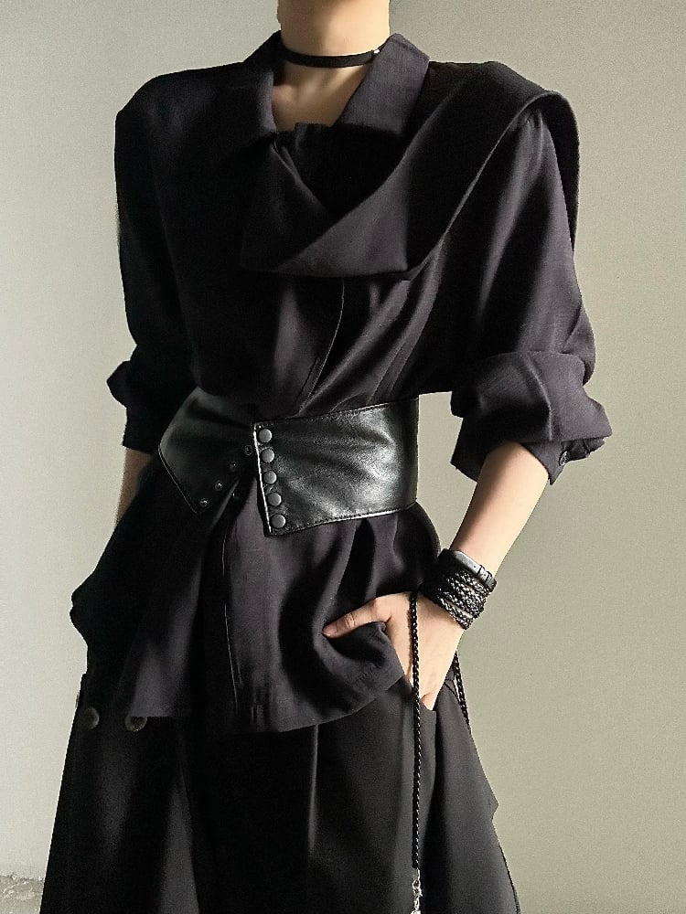 Ouji Lolita Black PU Corset Belt with Snap Buttons