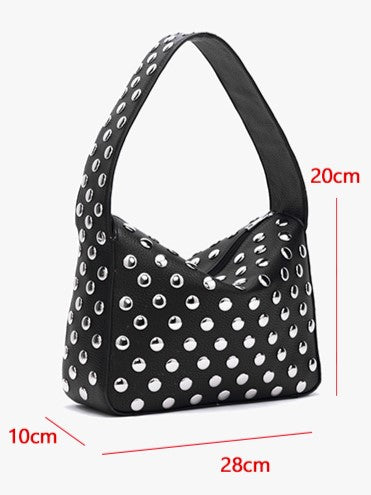 Edgy Black Studded Wide-Strap Shoulder Bag
