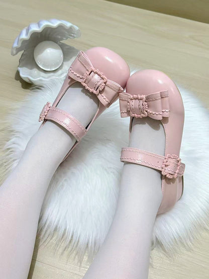 Bow Accents & Picture Frame Decor Low-heel PU Pink Mary Janes in Sweet Lolita