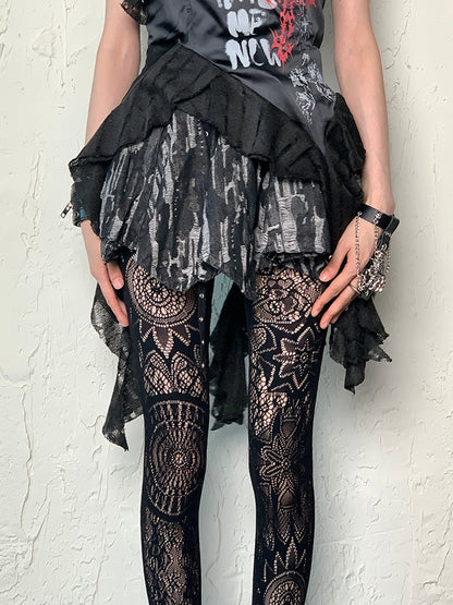 Black Punk Hollow-out Design Y2K Tights