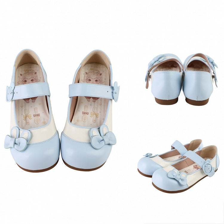 Blue Bunny Ear Bowknot Decorated Bear Buckle Flats