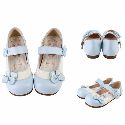 Blue Bunny Ear Bowknot Decorated Bear Buckle Flats
