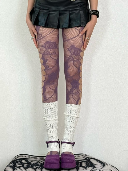 7 Color Options Y2K Cut-out Design Floral Details Tights