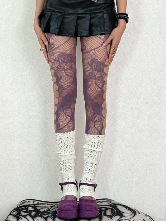 7 Color Options Y2K Cut-out Design Floral Details Tights