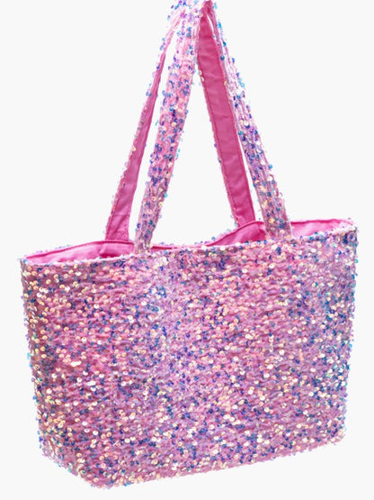Shimmering Pink Sequin Tote Bag - Single Shoulder Carry