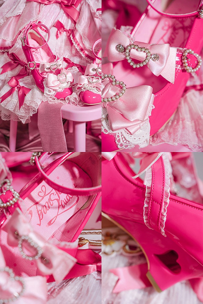 Barbie Pink Gyaru Fashion Heart Cut-out Wedge Heels Mary Janes Jirai Kei Shoes
