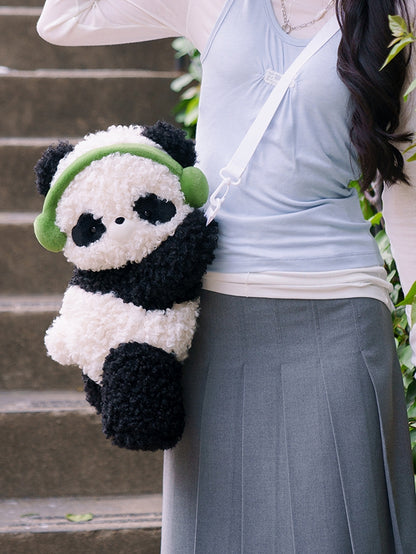 Cute Curly Plush Panda Black&White Backpack/Crossbody Bag+ Keychain
