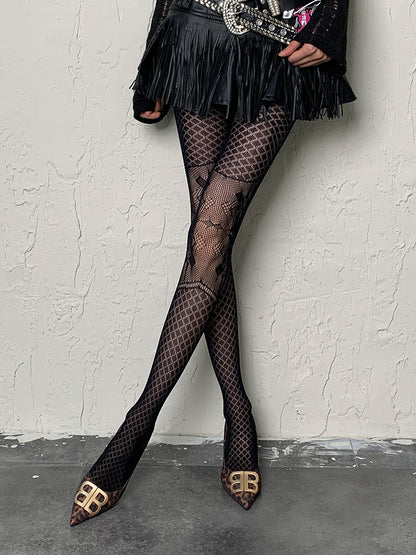 Black Gothic Diamond Pattern Hollow-out Tights